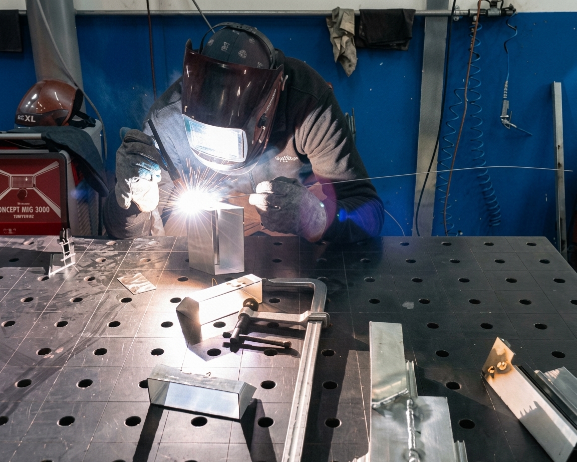 Saldatura di elementi metallici in officina